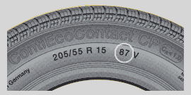 Reiifenausschnitt zur Tragfähigkeitszahl